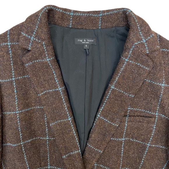 NWOT Rag & Bone Margot Windowpane Plaid Wool Blazer Brown Teal Size 6 - Picture 6 of 12
